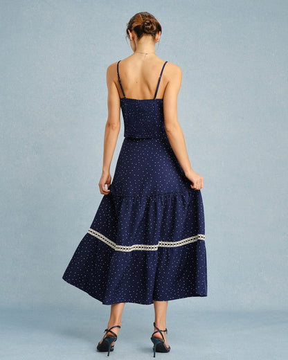 Lacivert Puantiyeli Bowknot Cami Üst