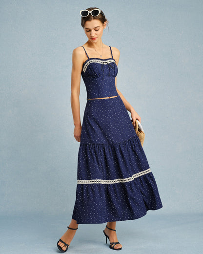 Lacivert Puantiyeli Bowknot Cami Üst