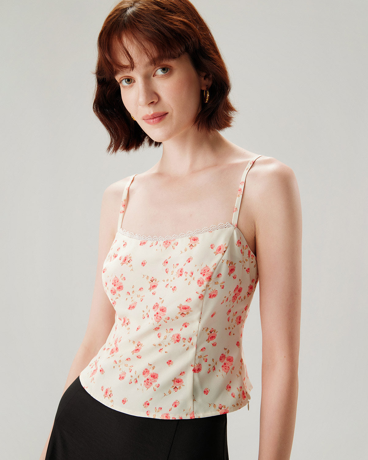 Pembe Çiçek Desenli Crop Cami Üst