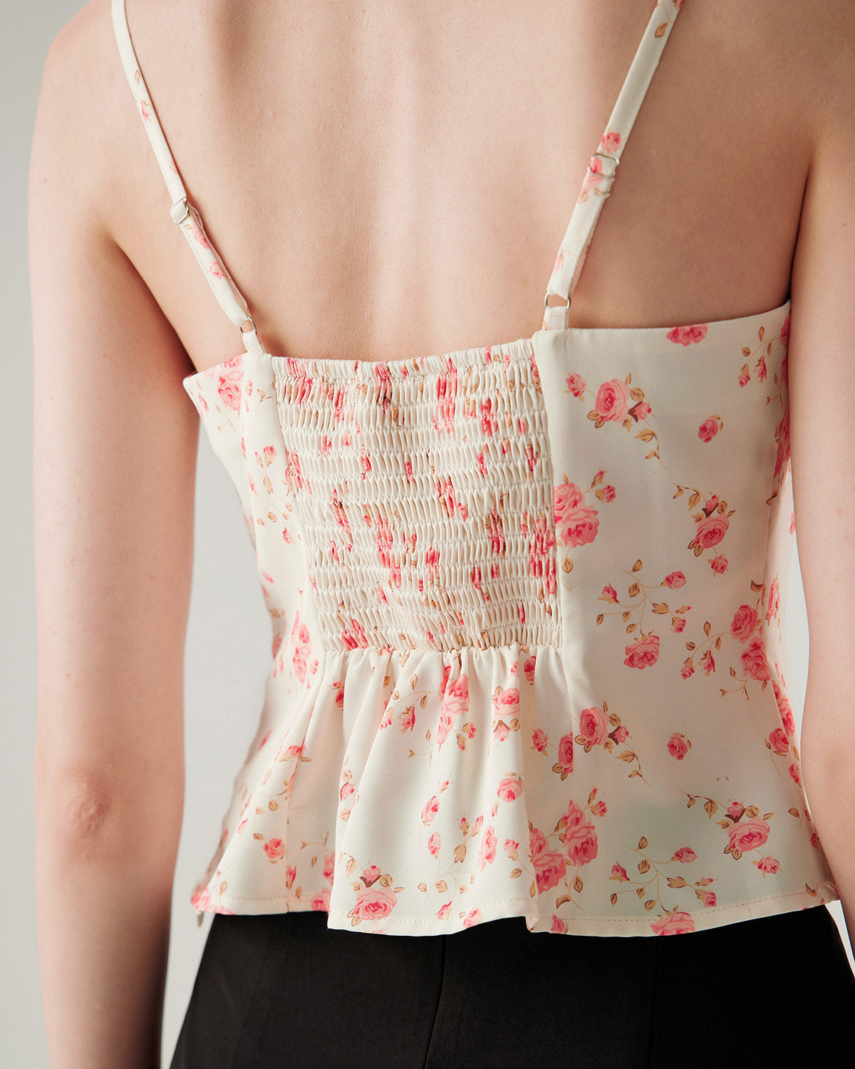 Pembe Çiçek Desenli Crop Cami Üst