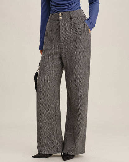 Gri Tweed Düz Paça Pantolon