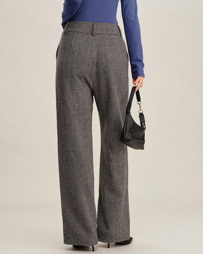 Gri Tweed Düz Paça Pantolon
