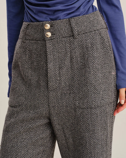 Gri Tweed Düz Paça Pantolon