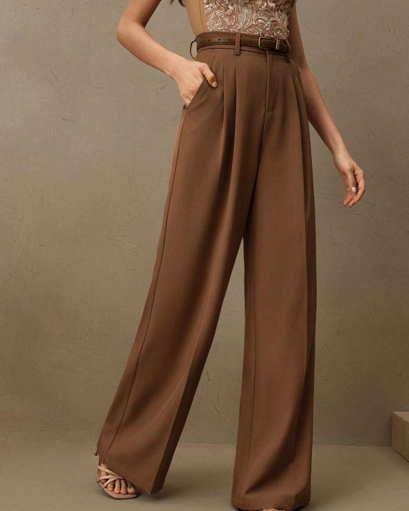 Karamel Normal Bel Düz Paça Pantolon