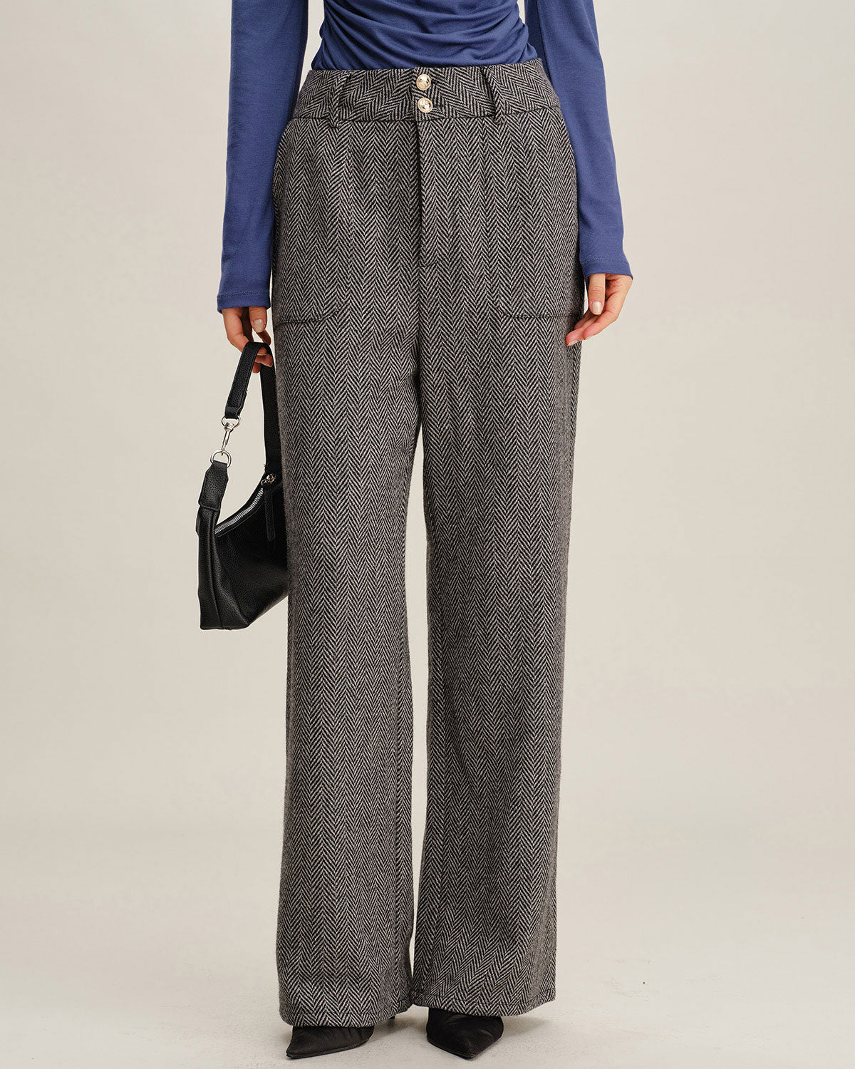Gri Tweed Düz Paça Pantolon