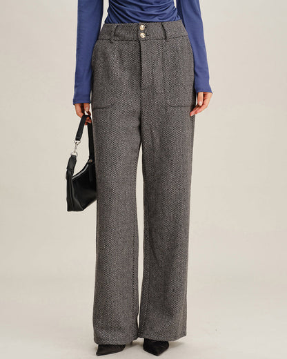 Gri Tweed Düz Paça Pantolon