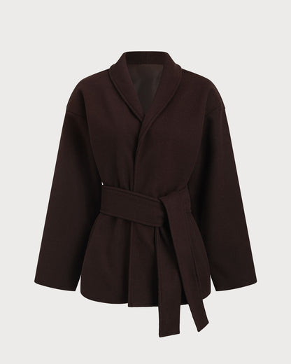 Kahve Belted Shawl Kaban