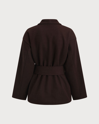 Kahve Belted Shawl Kaban