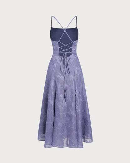 Mavi Jakarlı Slip Maxi Elbise