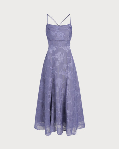 Mavi Jakarlı Slip Maxi Elbise