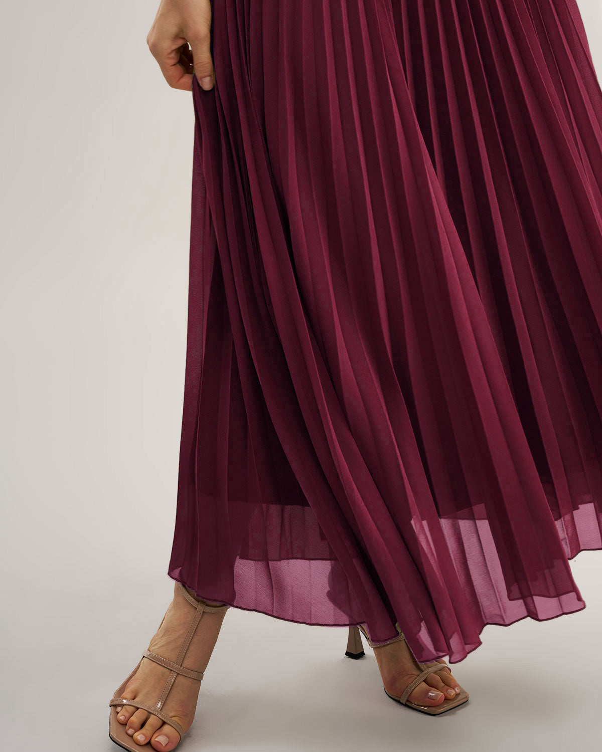 Bordo Kalp Yaka Flowy Maxi Elbise