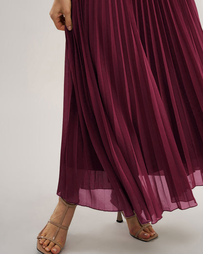 Bordo Kalp Yaka Flowy Maxi Elbise