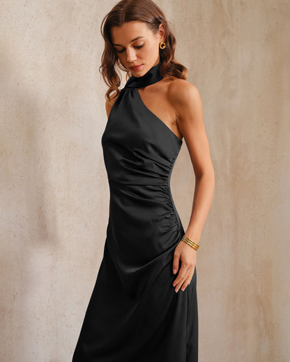 Siyah One Shoulder A Kesim Maxi Elbise