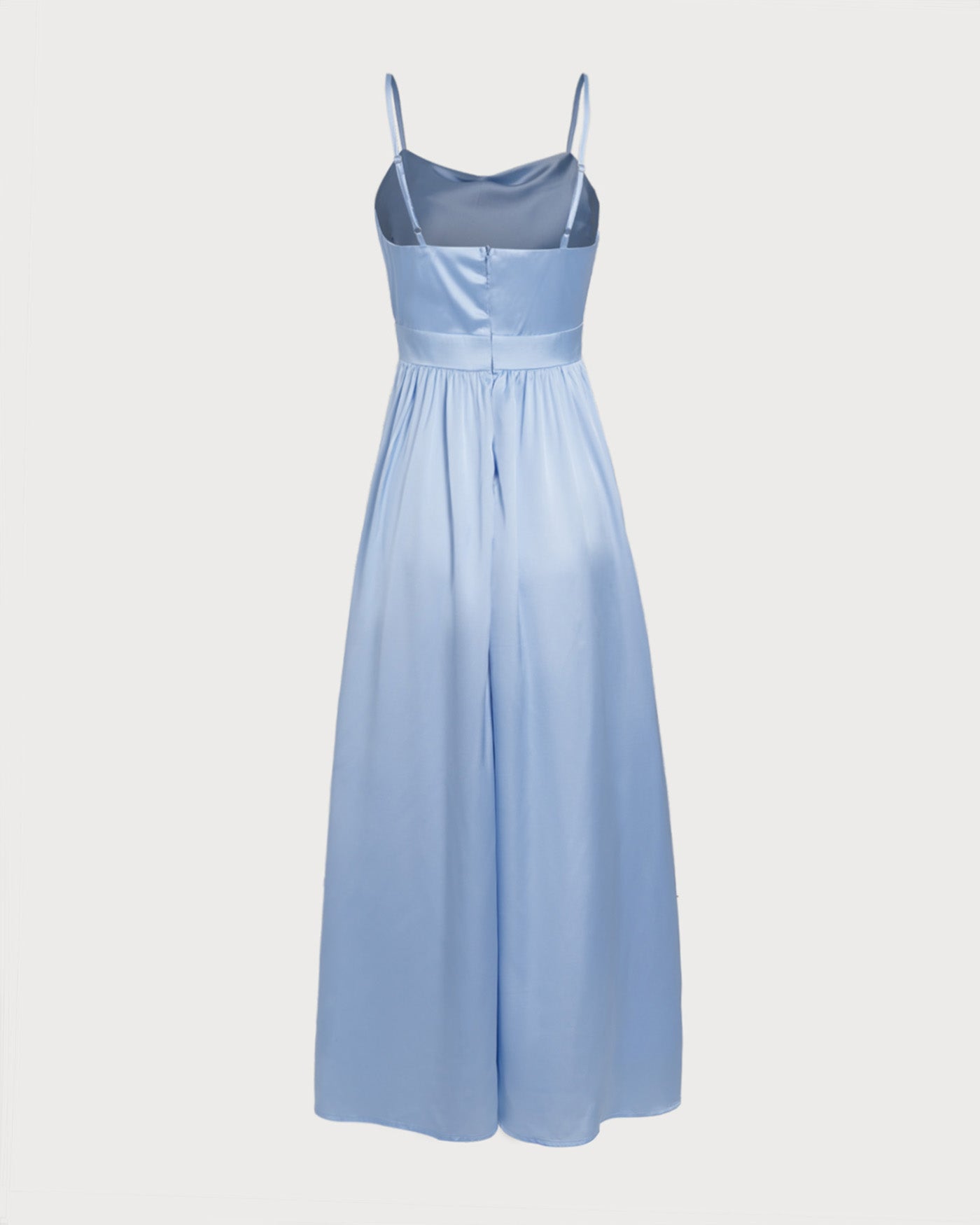 Mavi Saten Büzgülü Slip Maxi Elbise