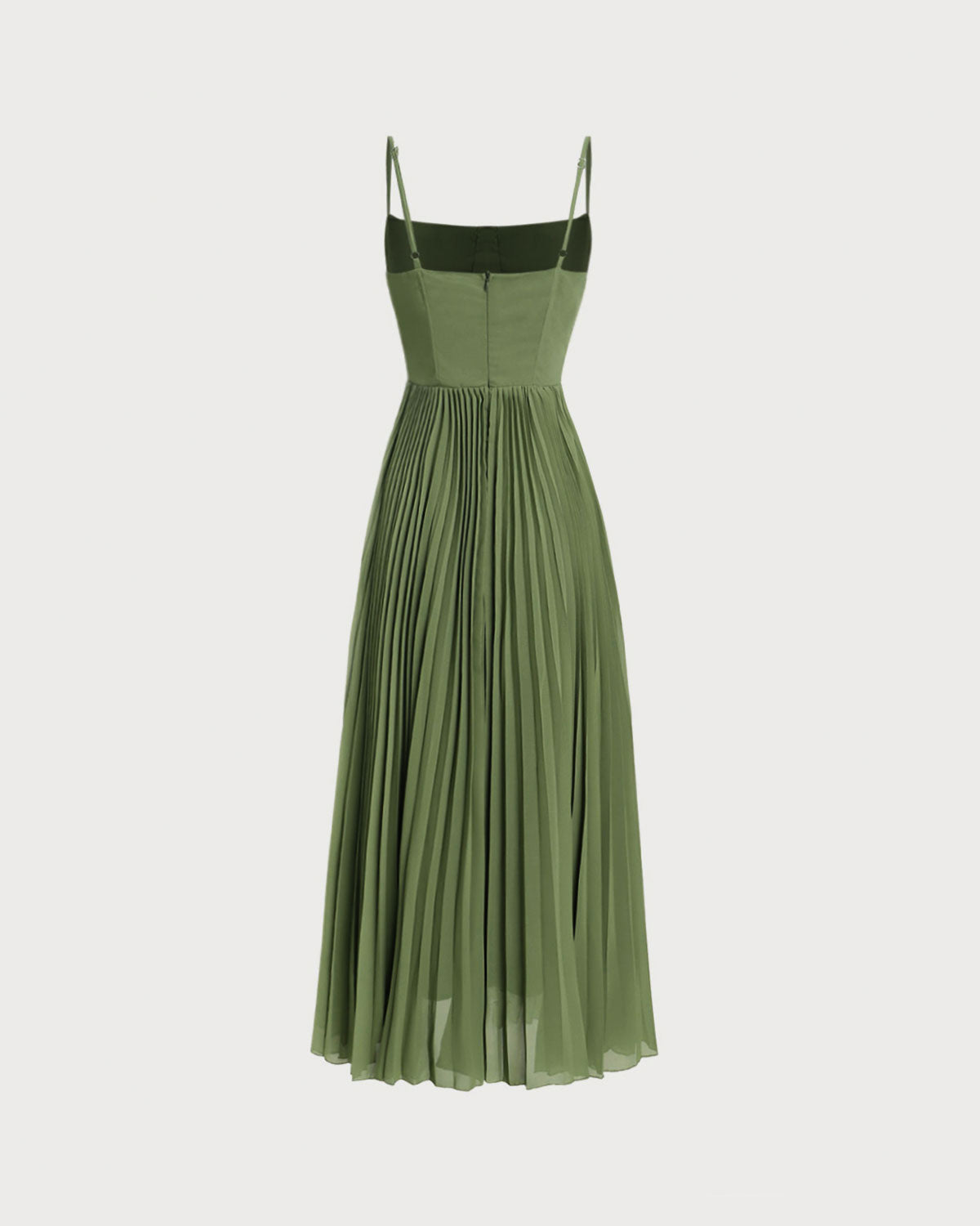 Yeşil Kalp Yaka Flowy Slip Maxi Elbise