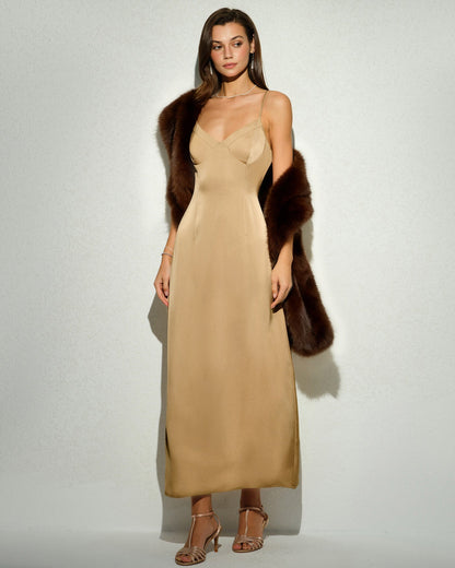 Sarı Kolsuz Slip Maxi Elbise