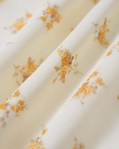 Kayısı Çiçek Desenli Fırfır Detaylı Slip Maxi Elbise