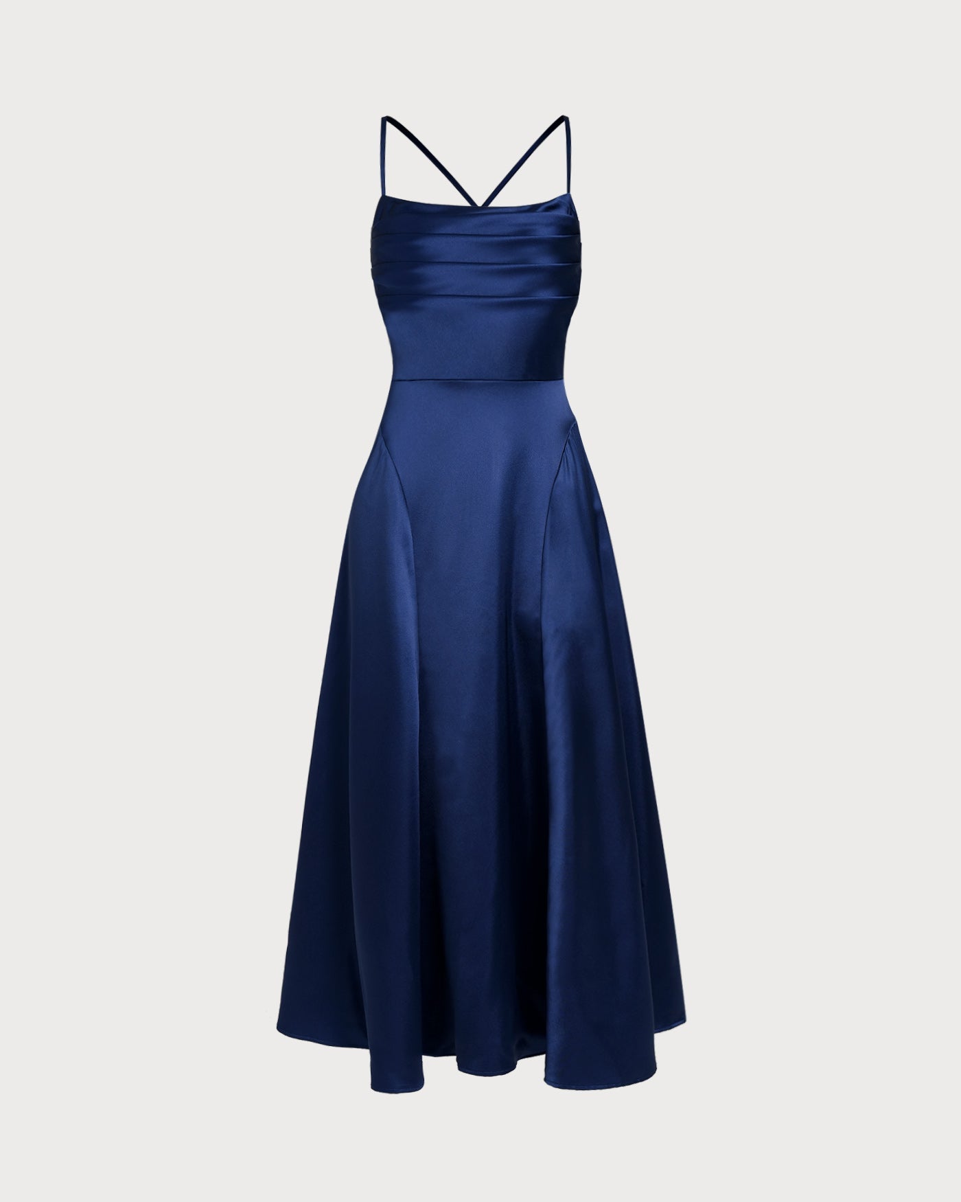 Lacivert Saten Slip Maxi Elbise