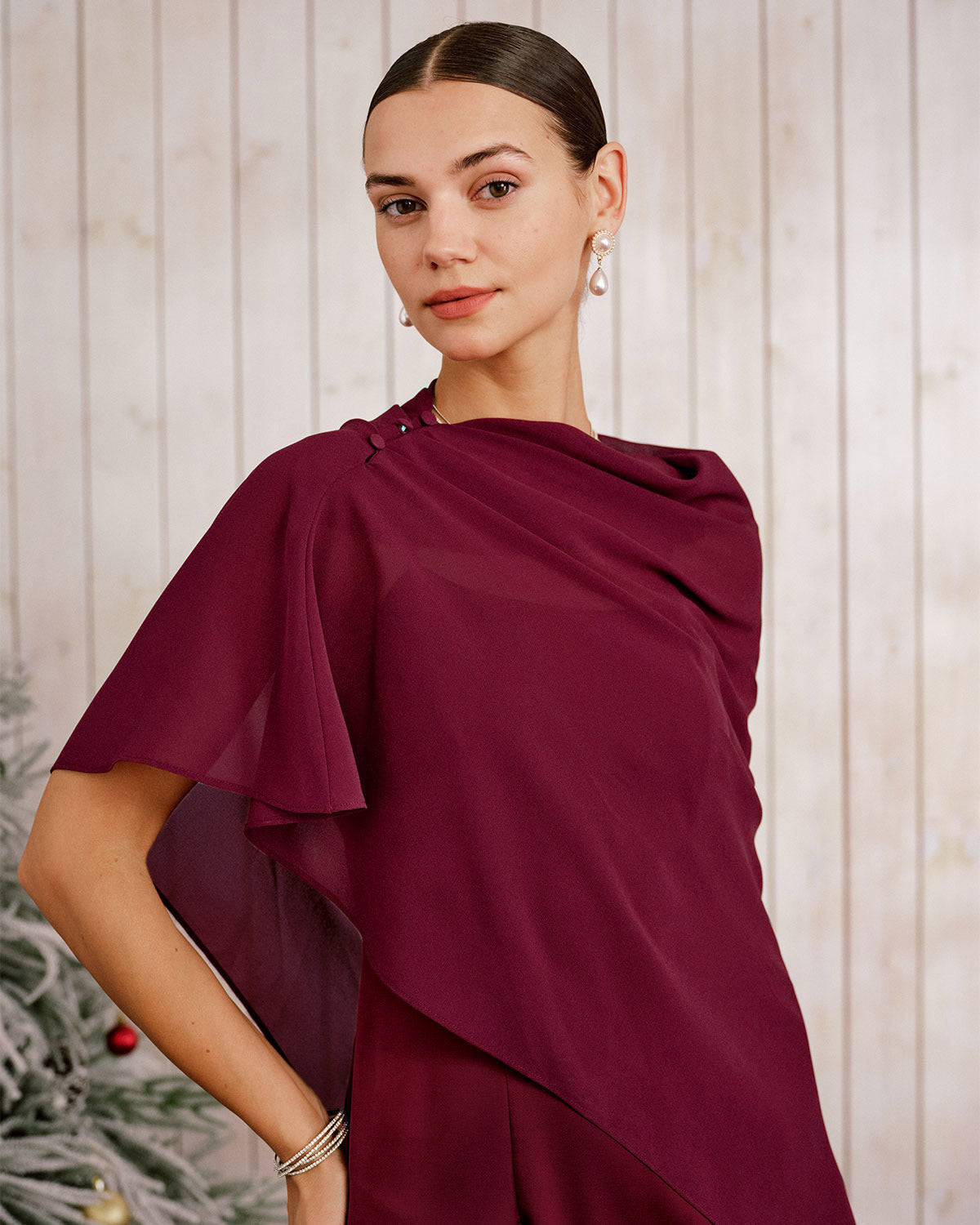 Bordo Shawl Maxi Elbise