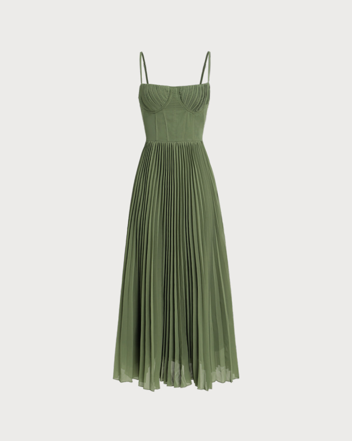 Yeşil Kalp Yaka Flowy Slip Maxi Elbise