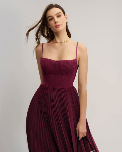 Bordo Kalp Yaka Flowy Maxi Elbise