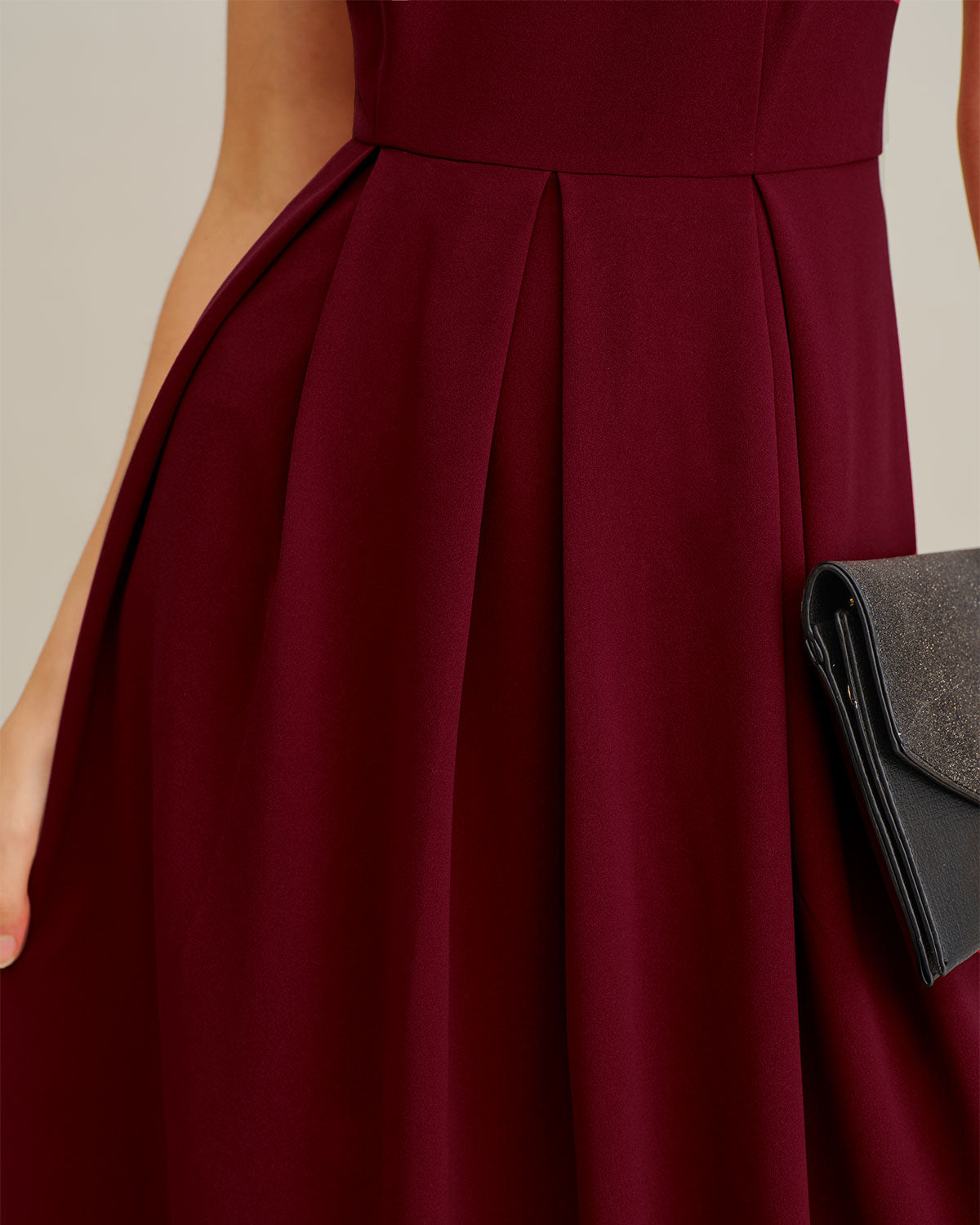 Bordo Pileli Slip Maxi Elbise