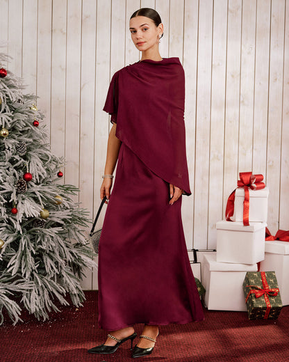 Bordo Shawl Maxi Elbise