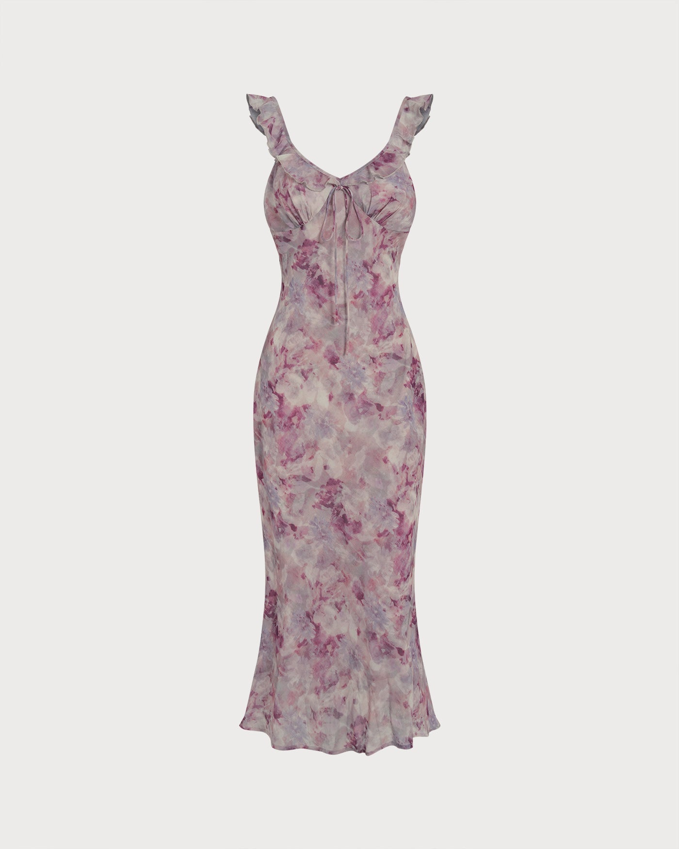 Mor Fırfır Detaylı A Kesim Slip Maxi Elbise