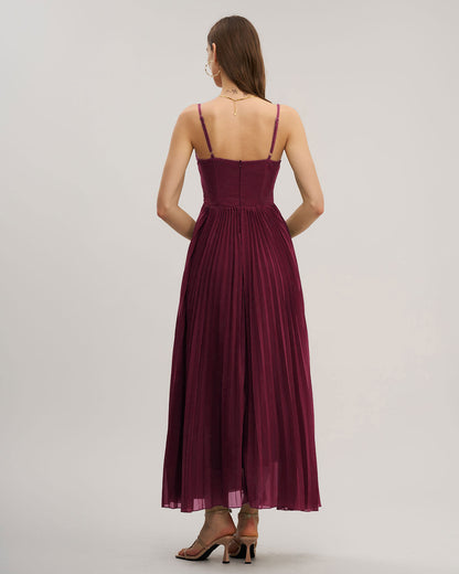 Bordo Kalp Yaka Flowy Maxi Elbise