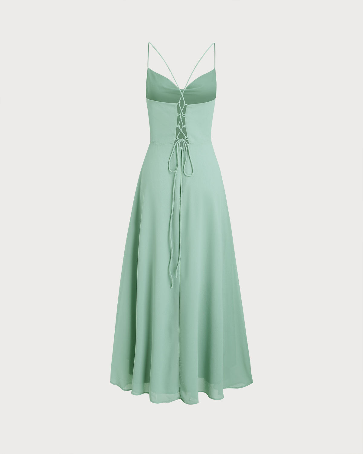 Yeşil A Kesim Sırtı Açık Slip Maxi Elbise