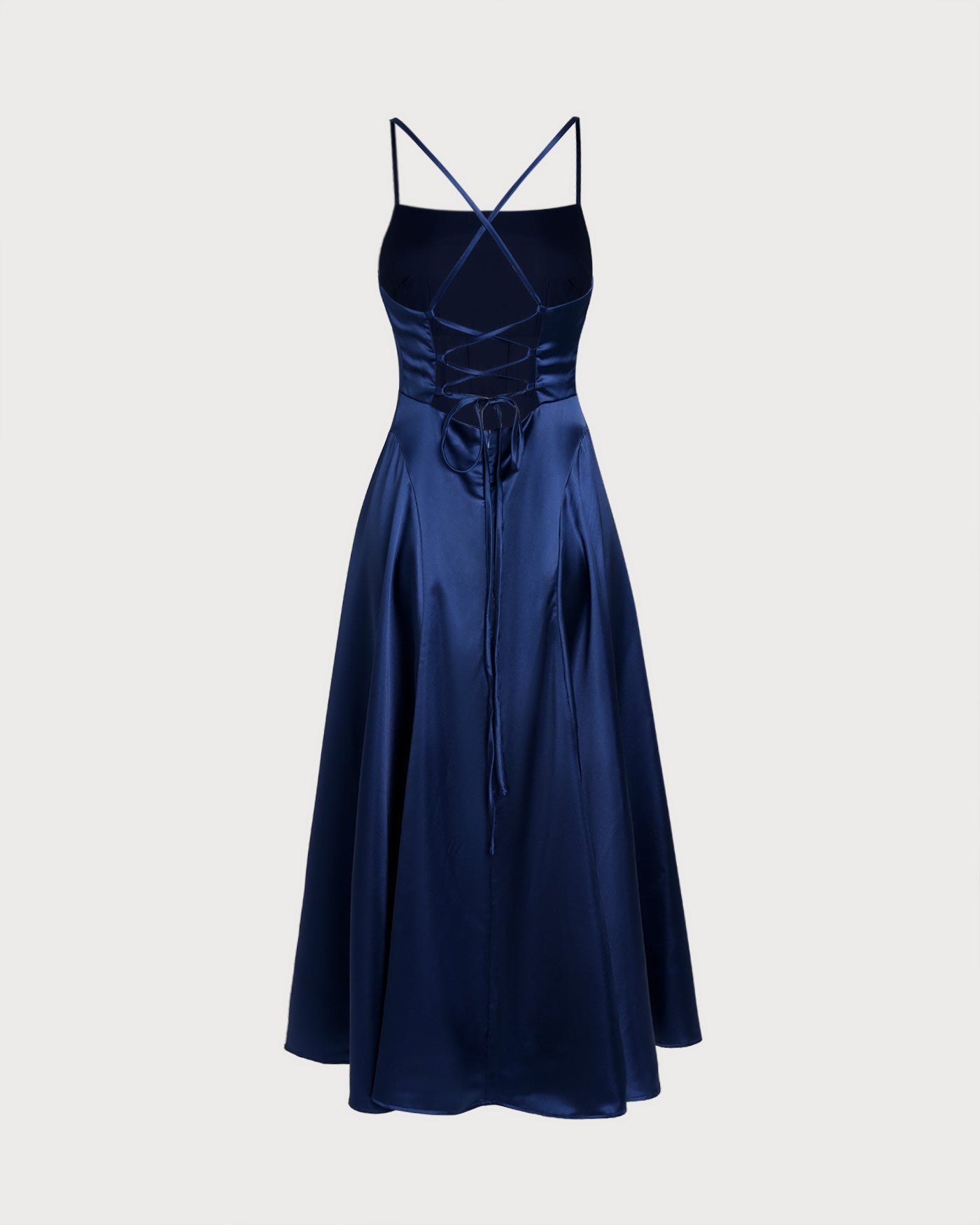 Lacivert Saten Slip Maxi Elbise