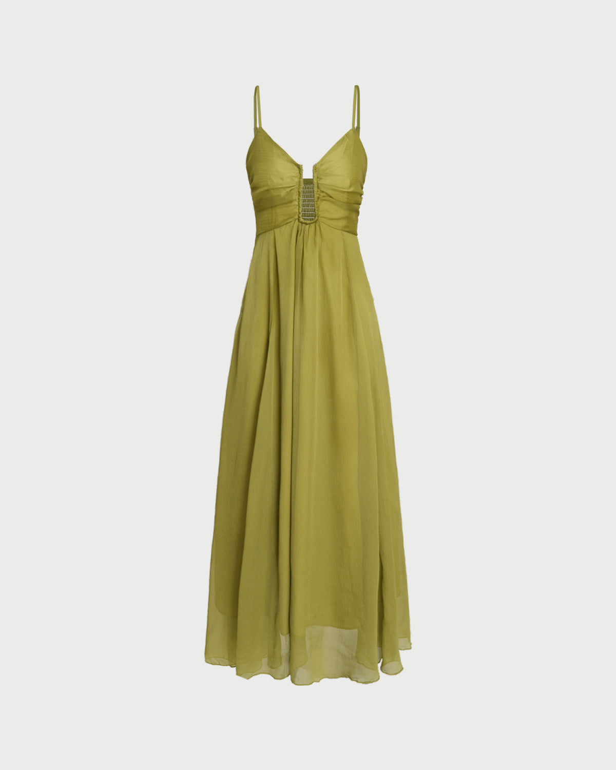 Yeşil Büzgülü Slip Maxi Elbise