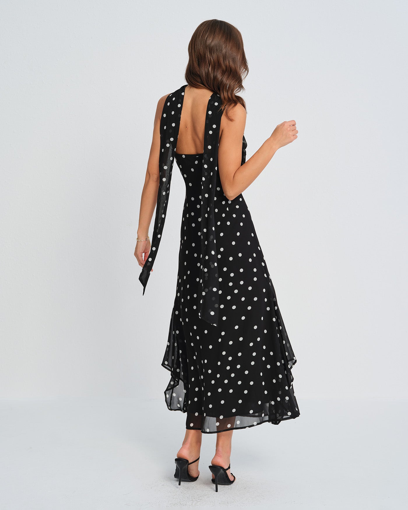 Siyah Puantiyeli Slip Maxi Elbise