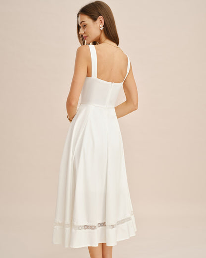 Beyaz Dantel Geçişli Slip Maxi Elbise