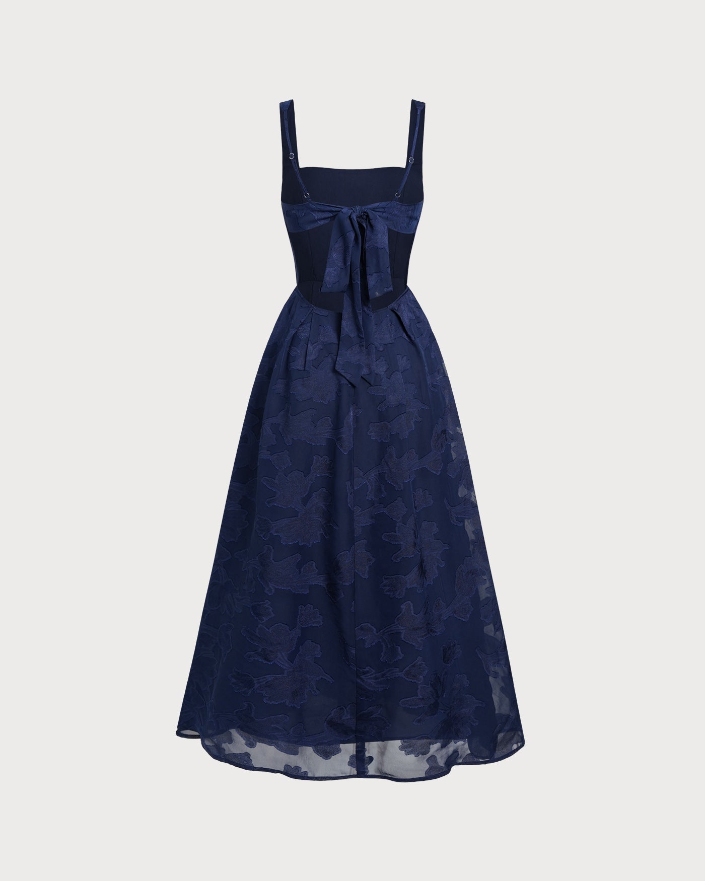 Lacivert Jakarlı Slip Maxi Elbise