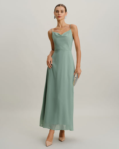 Yeşil A Kesim Sırtı Açık Slip Maxi Elbise