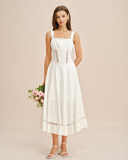 Beyaz Dantel Geçişli Slip Maxi Elbise