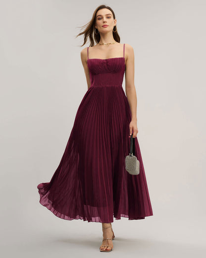 Bordo Kalp Yaka Flowy Maxi Elbise