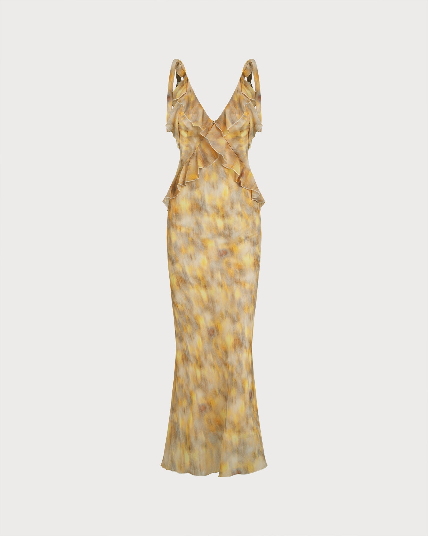 Sarı Fırfır Detaylı Slip Maxi Elbise