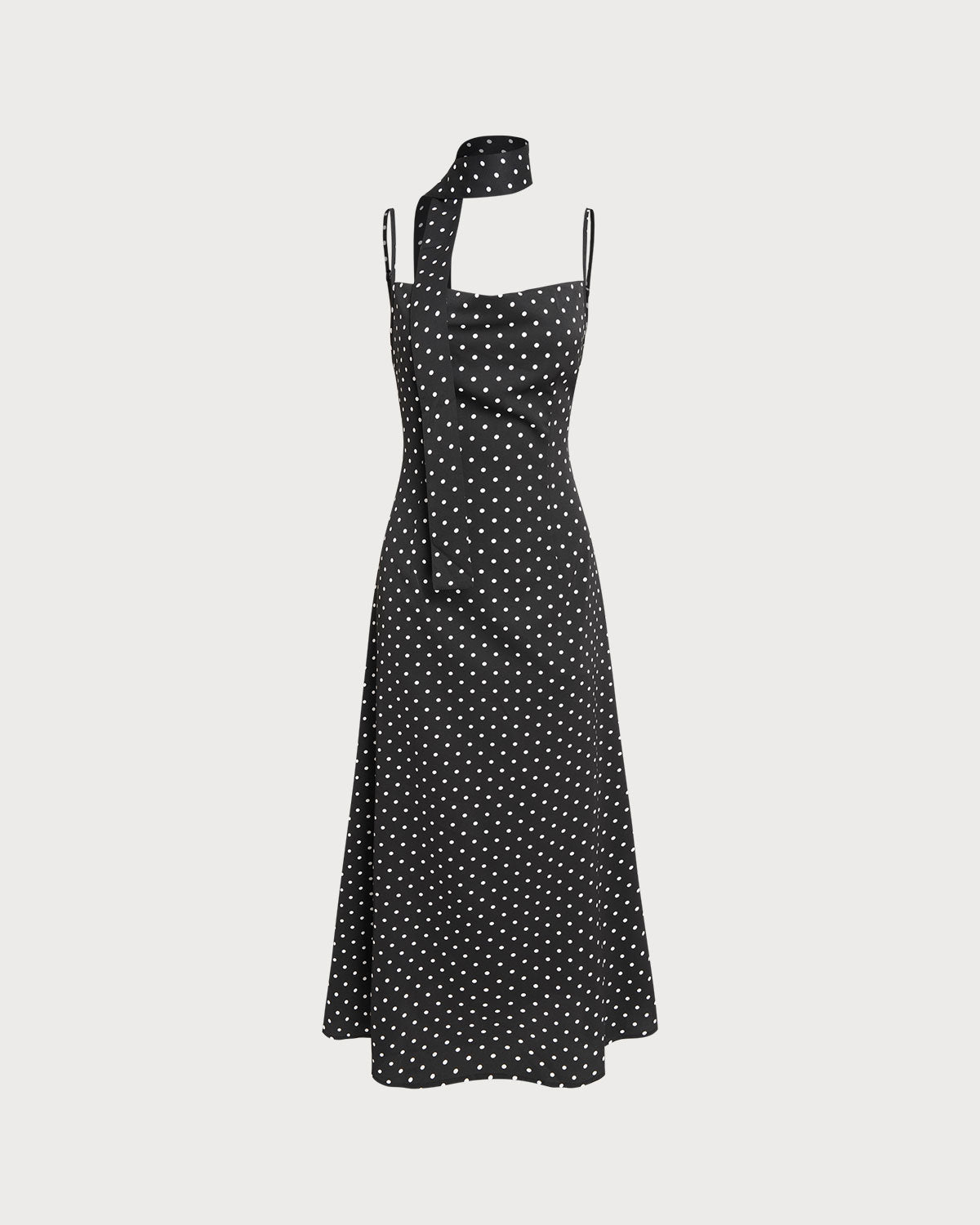 Siyah Puantiyeli Degaje Yaka Slip Maxi Elbise