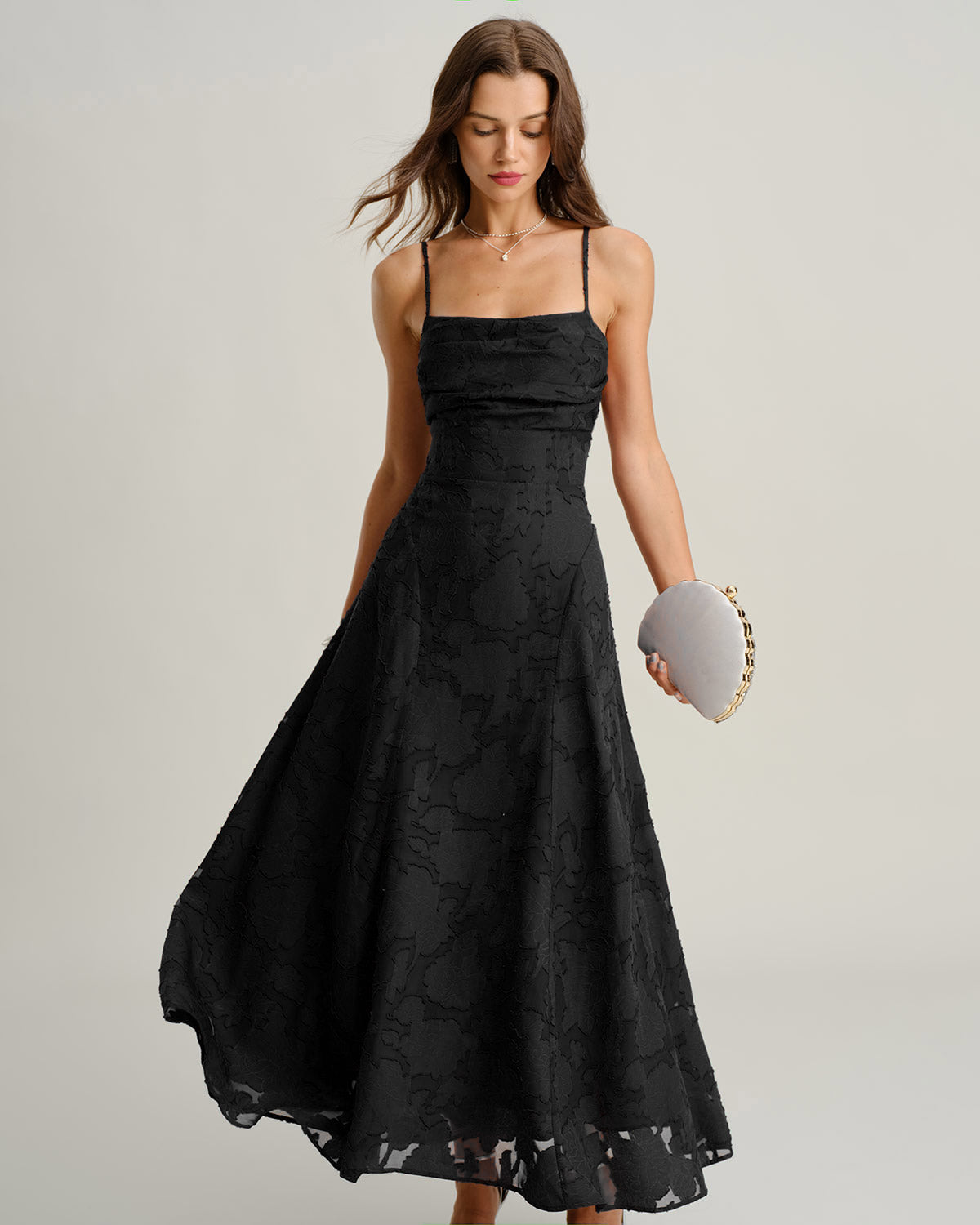 Siyah Jakarlı Slip Maxi Elbise