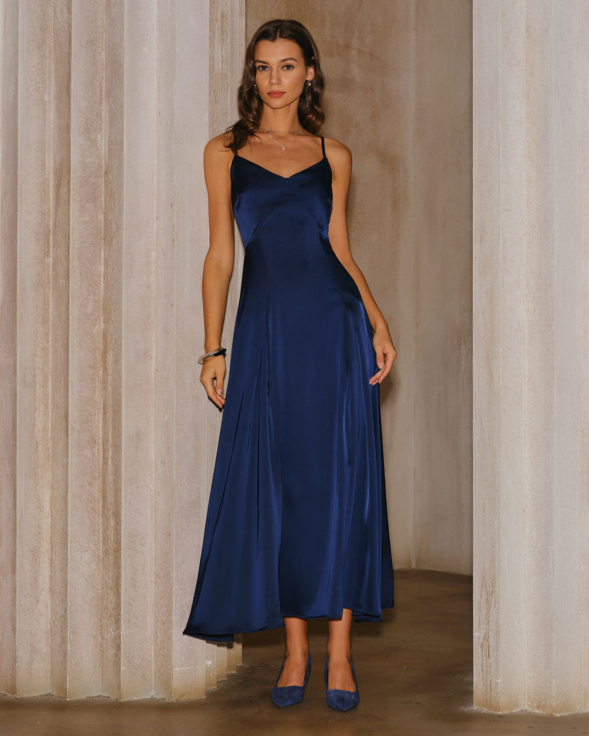 Lacivert A Kesim Slip Maxi Elbise