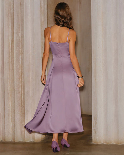 Mor Saten Slip Maxi Elbise