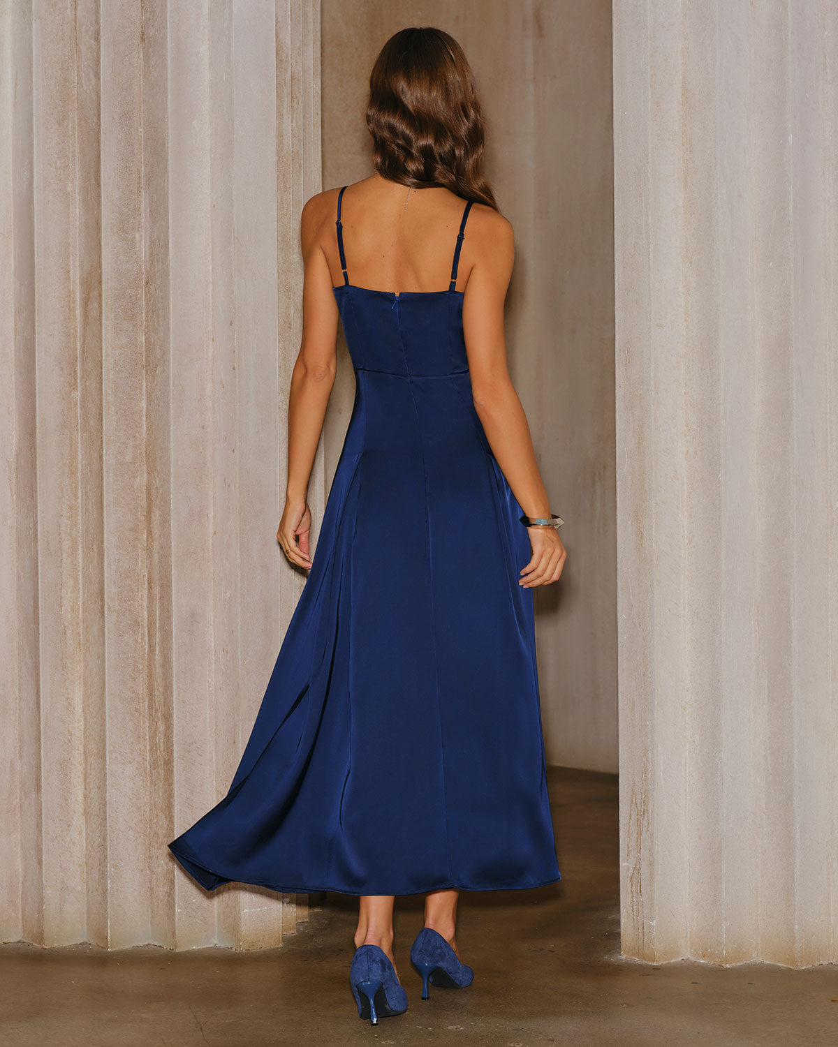 Lacivert A Kesim Slip Maxi Elbise
