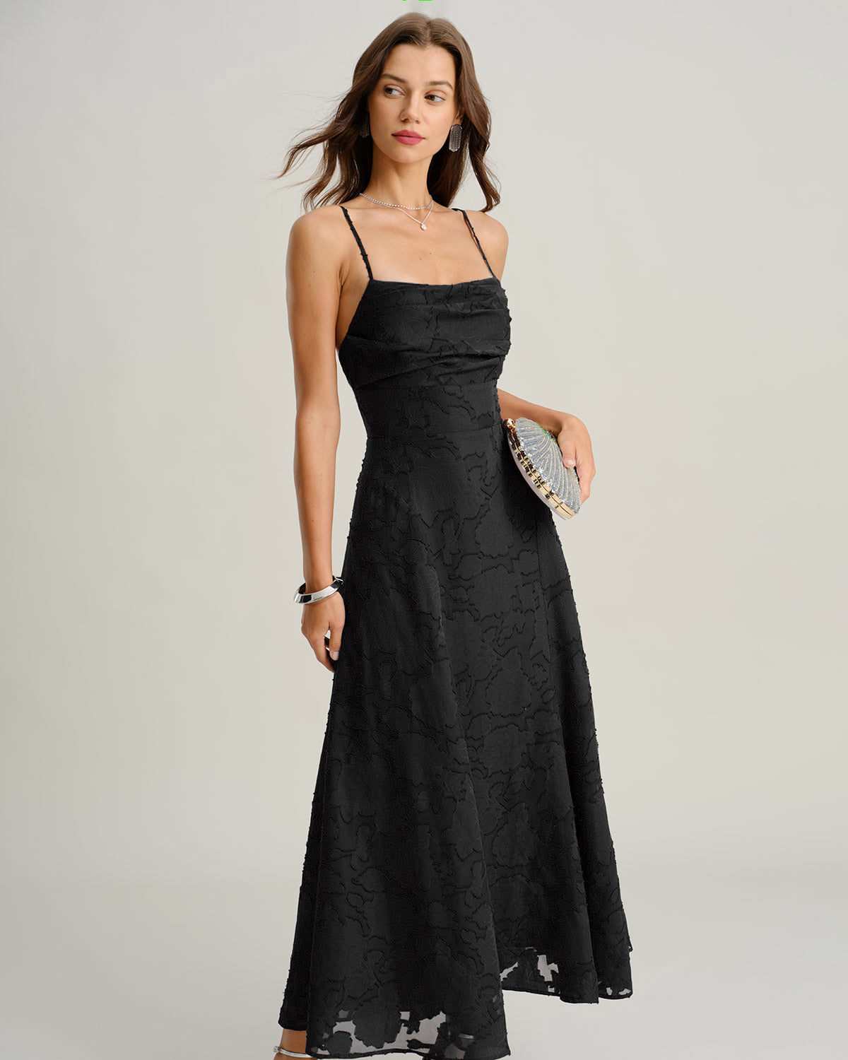 Siyah Jakarlı Slip Maxi Elbise