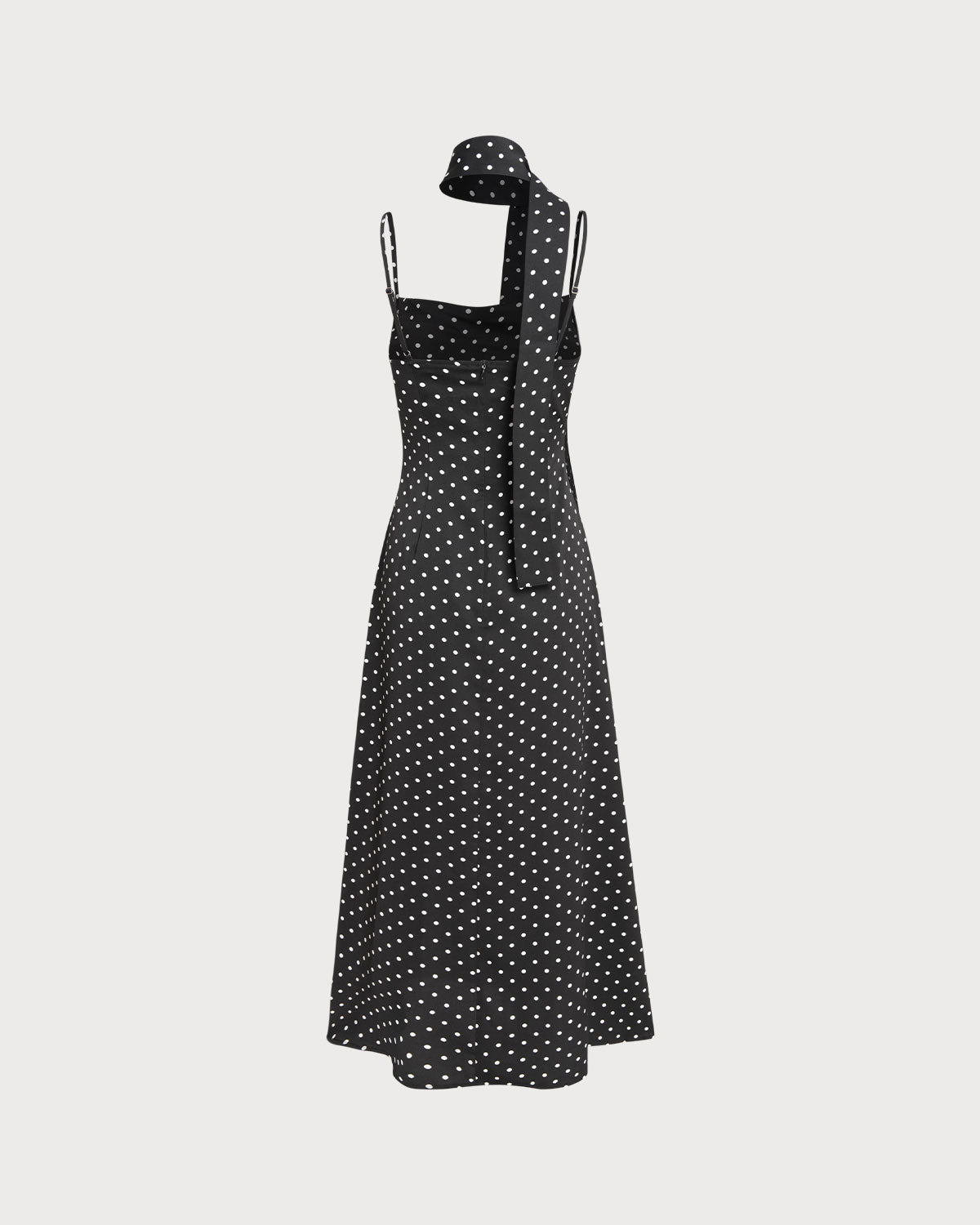 Siyah Puantiyeli Degaje Yaka Slip Maxi Elbise
