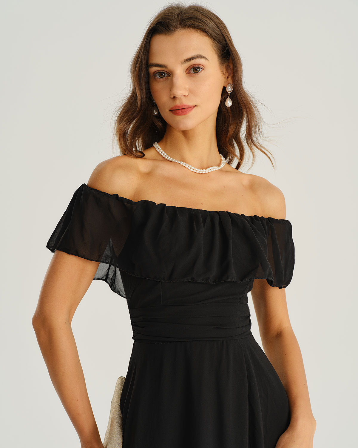 Siyah Off The Shoulder A Kesim Maxi Elbise
