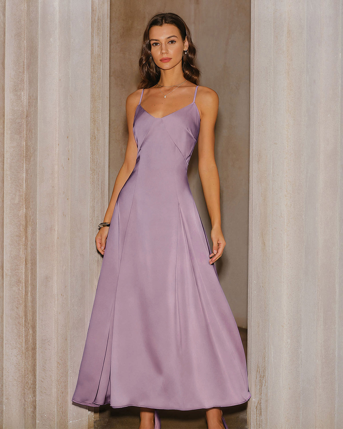 Mor Saten Slip Maxi Elbise