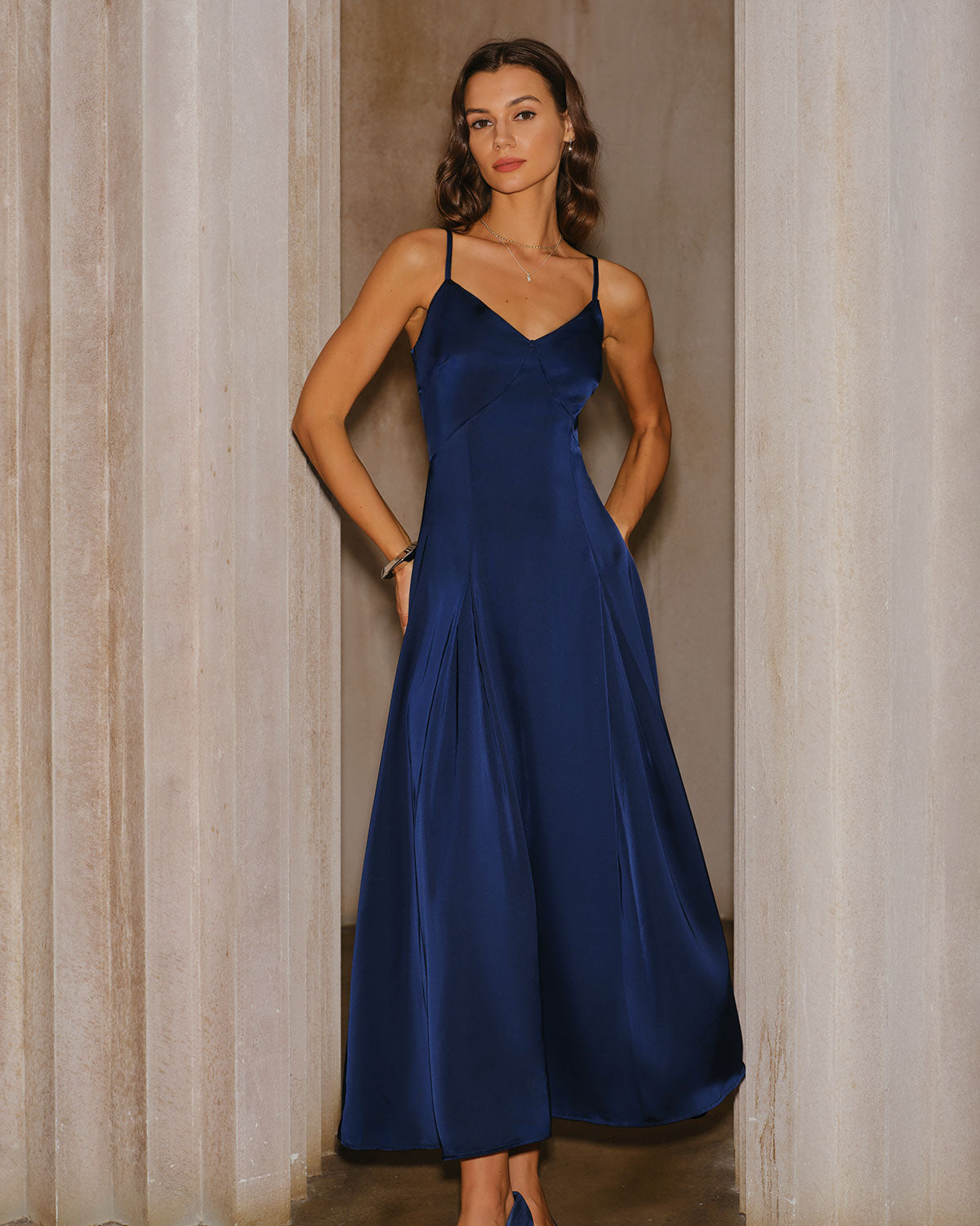Lacivert A Kesim Slip Maxi Elbise