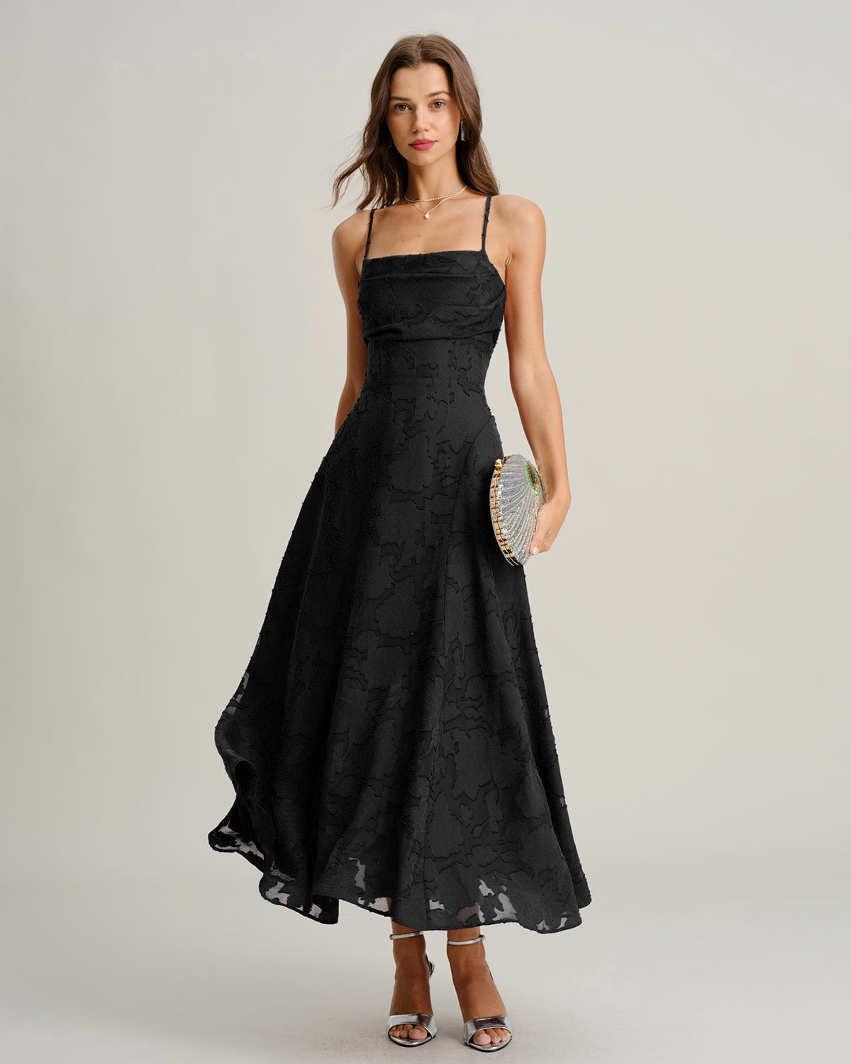 Siyah Jakarlı Slip Maxi Elbise